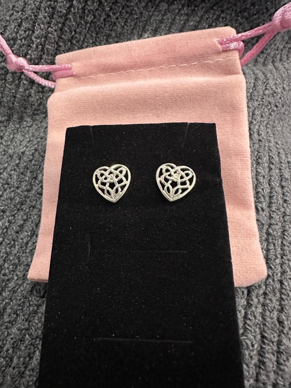 Sterling Silver Openwork Heart Stud Earrings - Pink